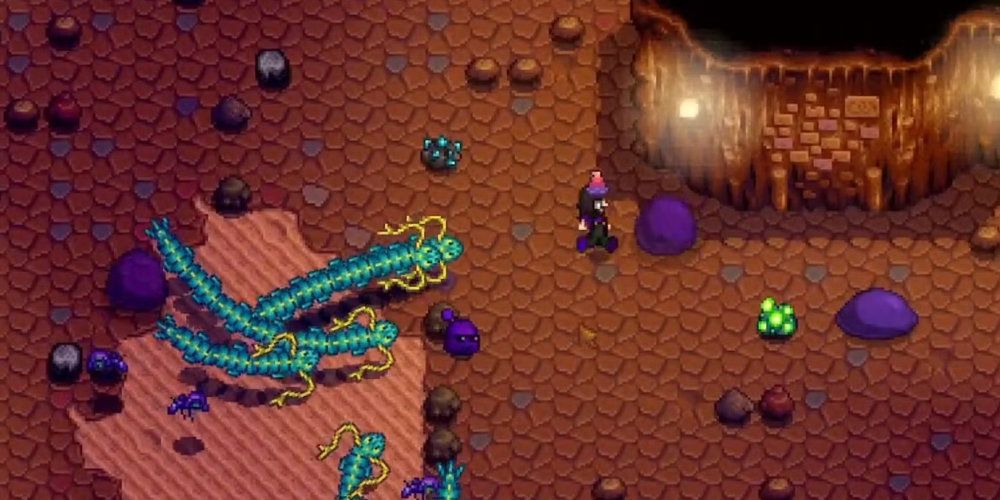 Fleeing serpents in the Skull Cavern while mining Radioactive Ore in Stardew Valley.