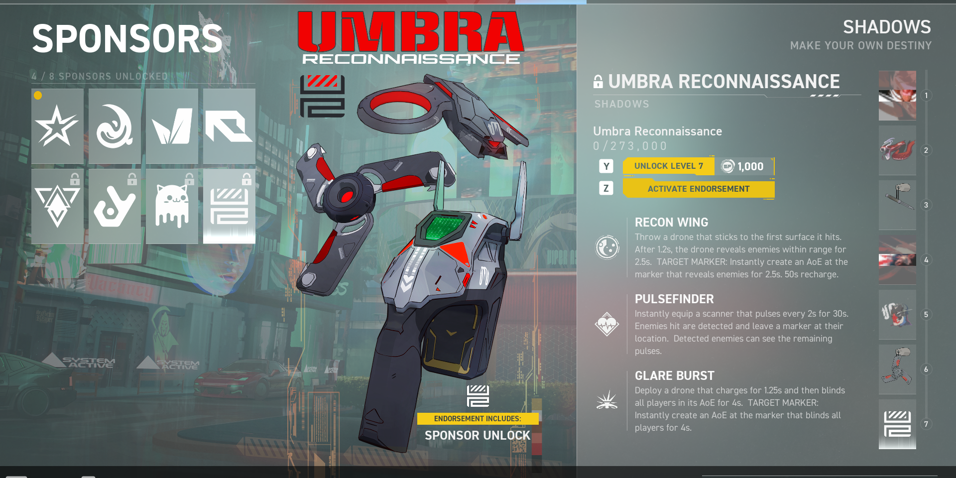 Umbra Reconnaissance on Sponsor Page in Spectre Divide