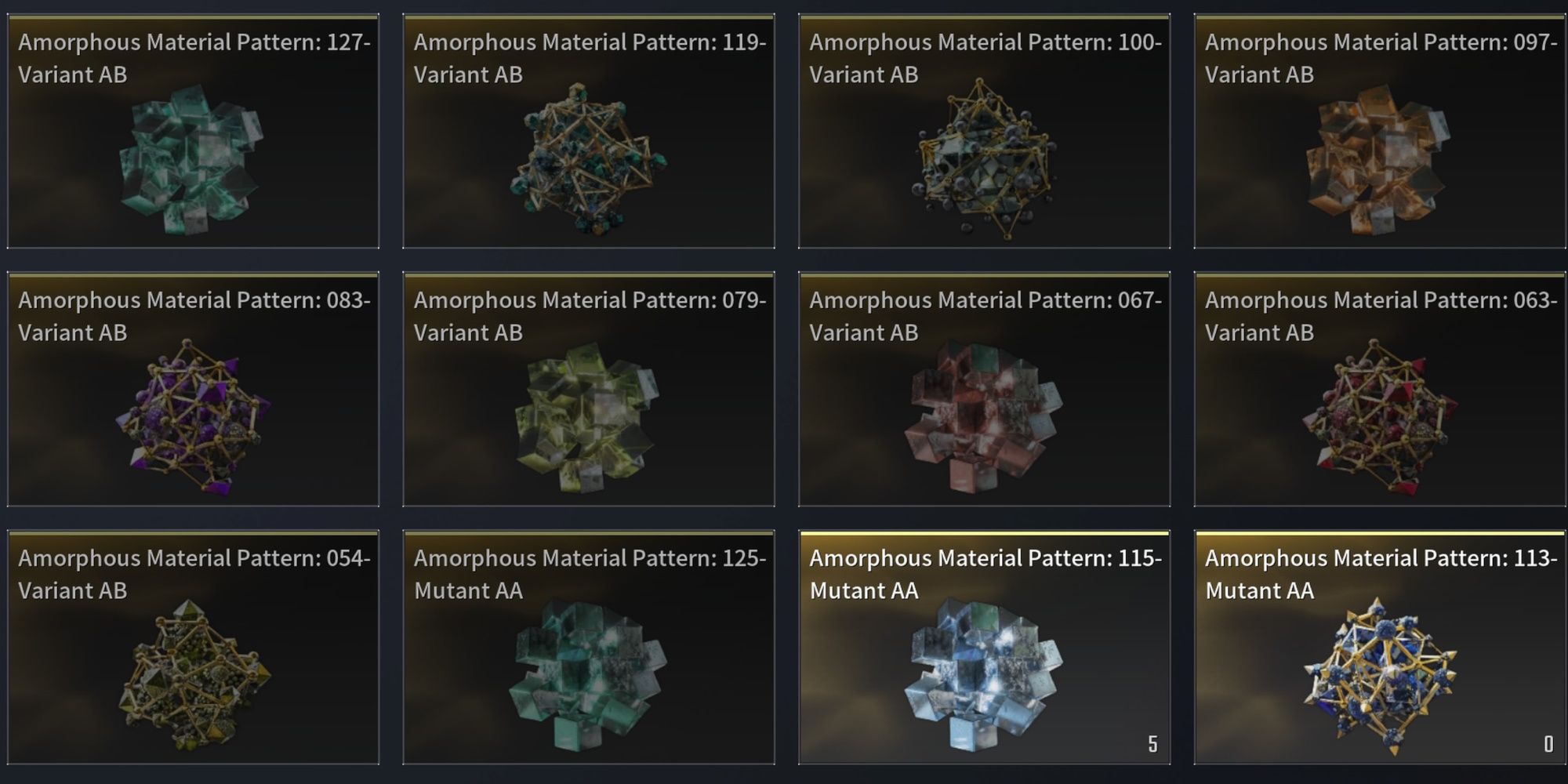 AB Amorphous Materials list in TFD