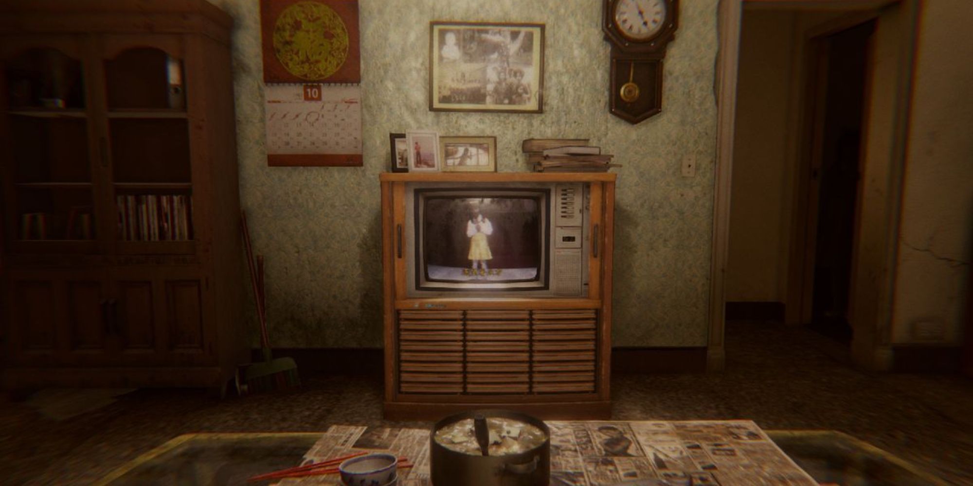 Gameplay screenshot of Devotion by Red Candle Games, showing Mei Shin on the television.