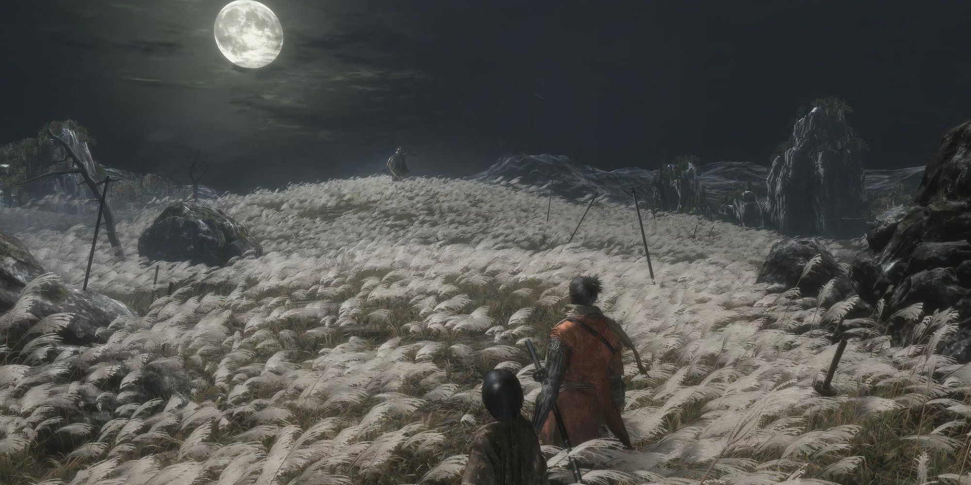 Sekiro in a Field Facing Genichiro Ashina