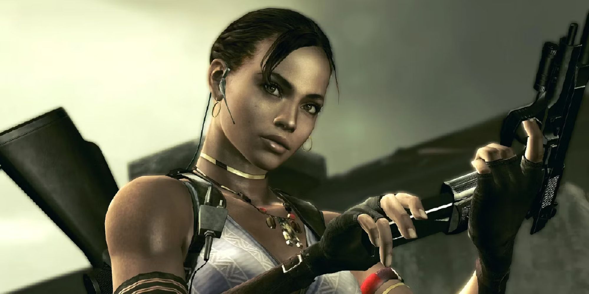 Sheva Alomar reloading her gun in Resident Evil 5