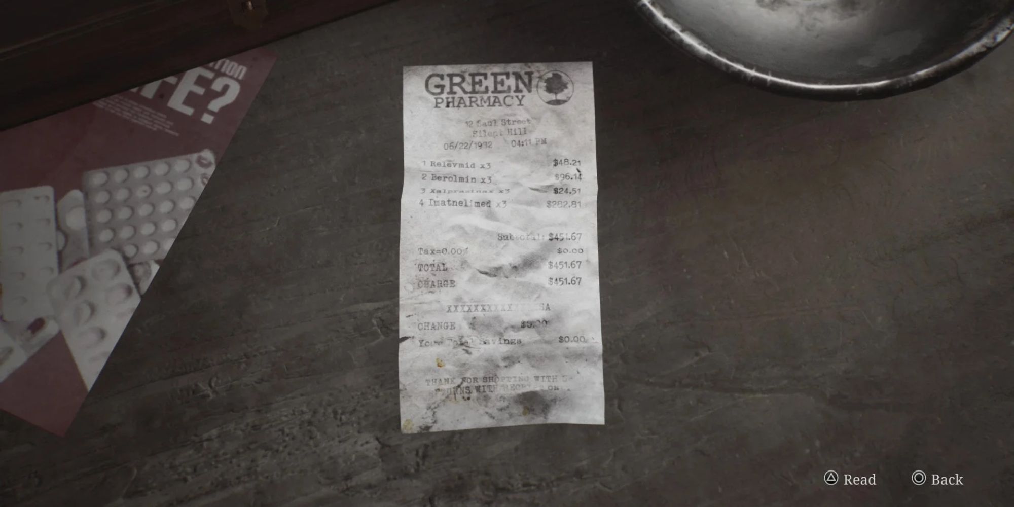 Silent Hill 2 Remake Green Pharmacy Receipt