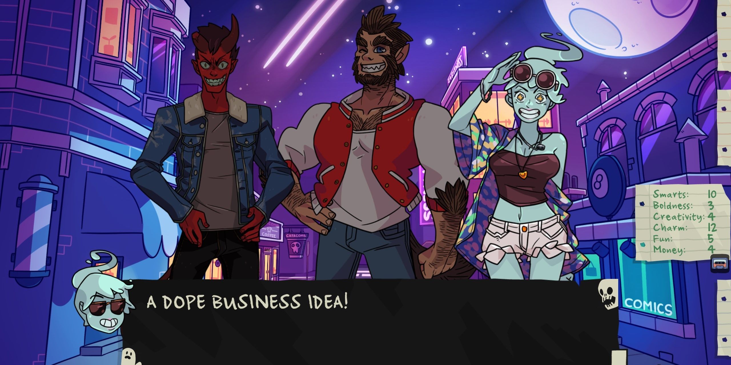 Damien, Scott, and Polly in Monster Prom