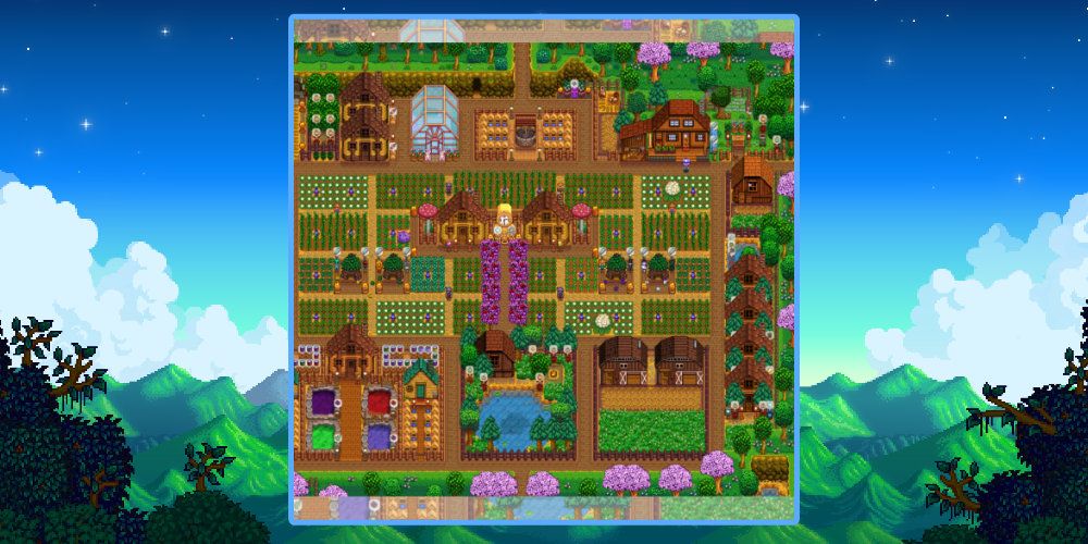 The classic farm layout in Stardew Valley.