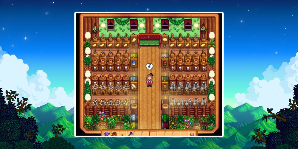 Running devices in a machinery Shed on the farm in Stardew Valley.