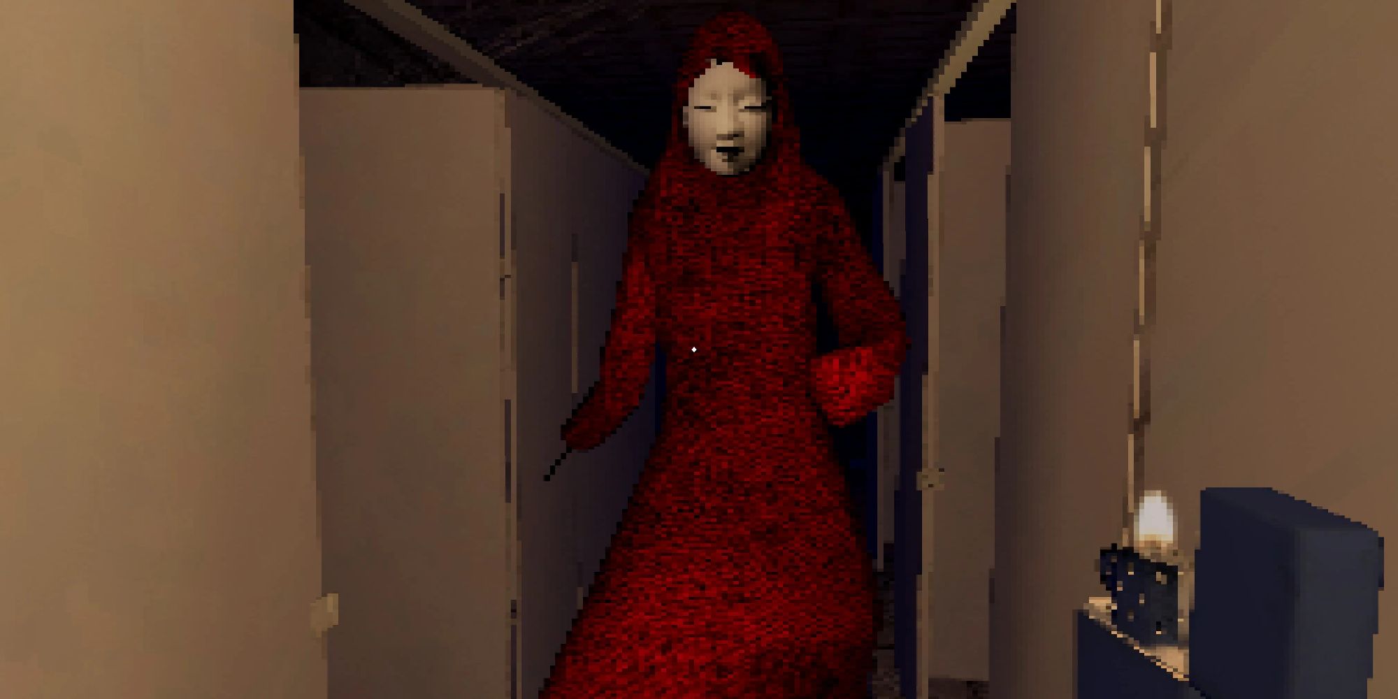 Gameplay screenshot of the Japanese horror game Aka Manto