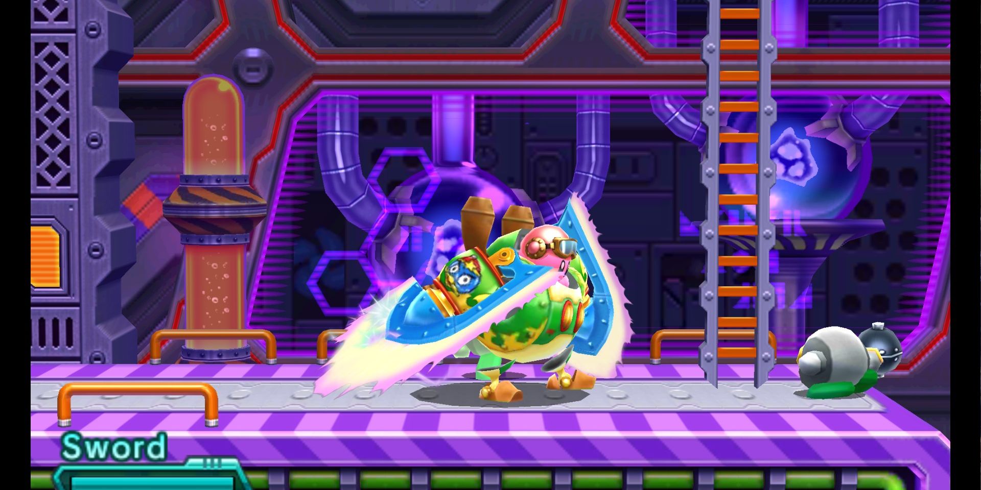 Image of Kirby Planet Robobot, with Kirby in the Sword form Robobot.