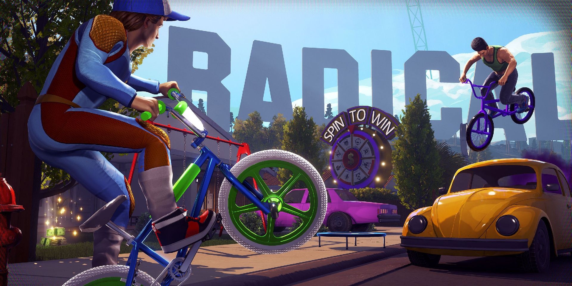 Players on bicycles in Radical Heights