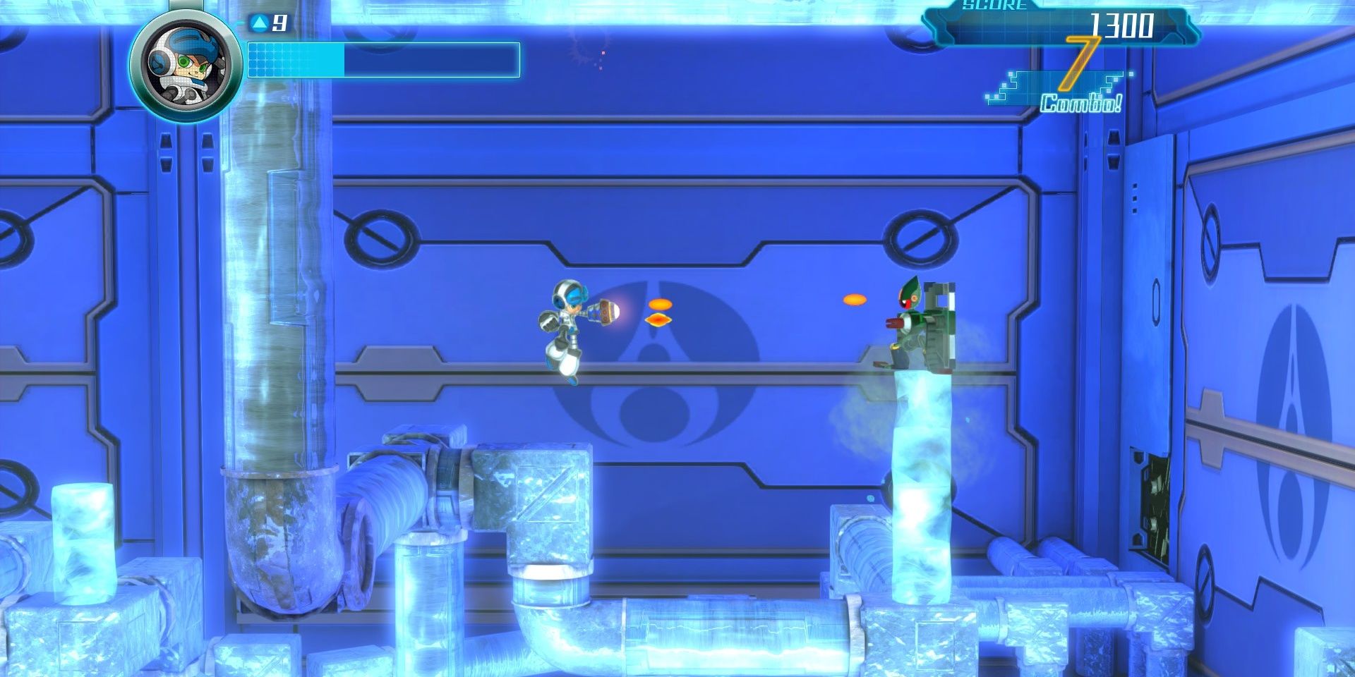 Jumping on ice blocks in Mighty No. 9