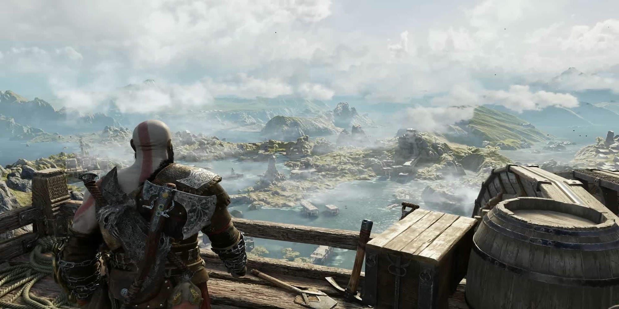 God of War Ragnarok Kratos looking down on a realm