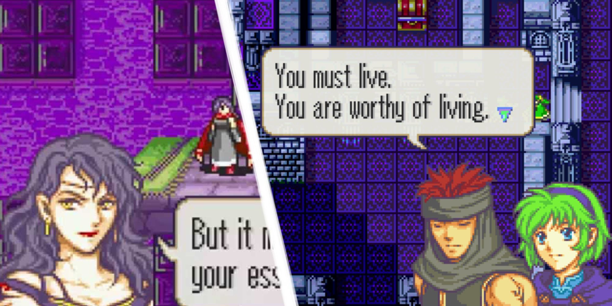 Sonia and Jaffar clash during the Night of Farewells in Fire Emblem: The Blazing Blade.