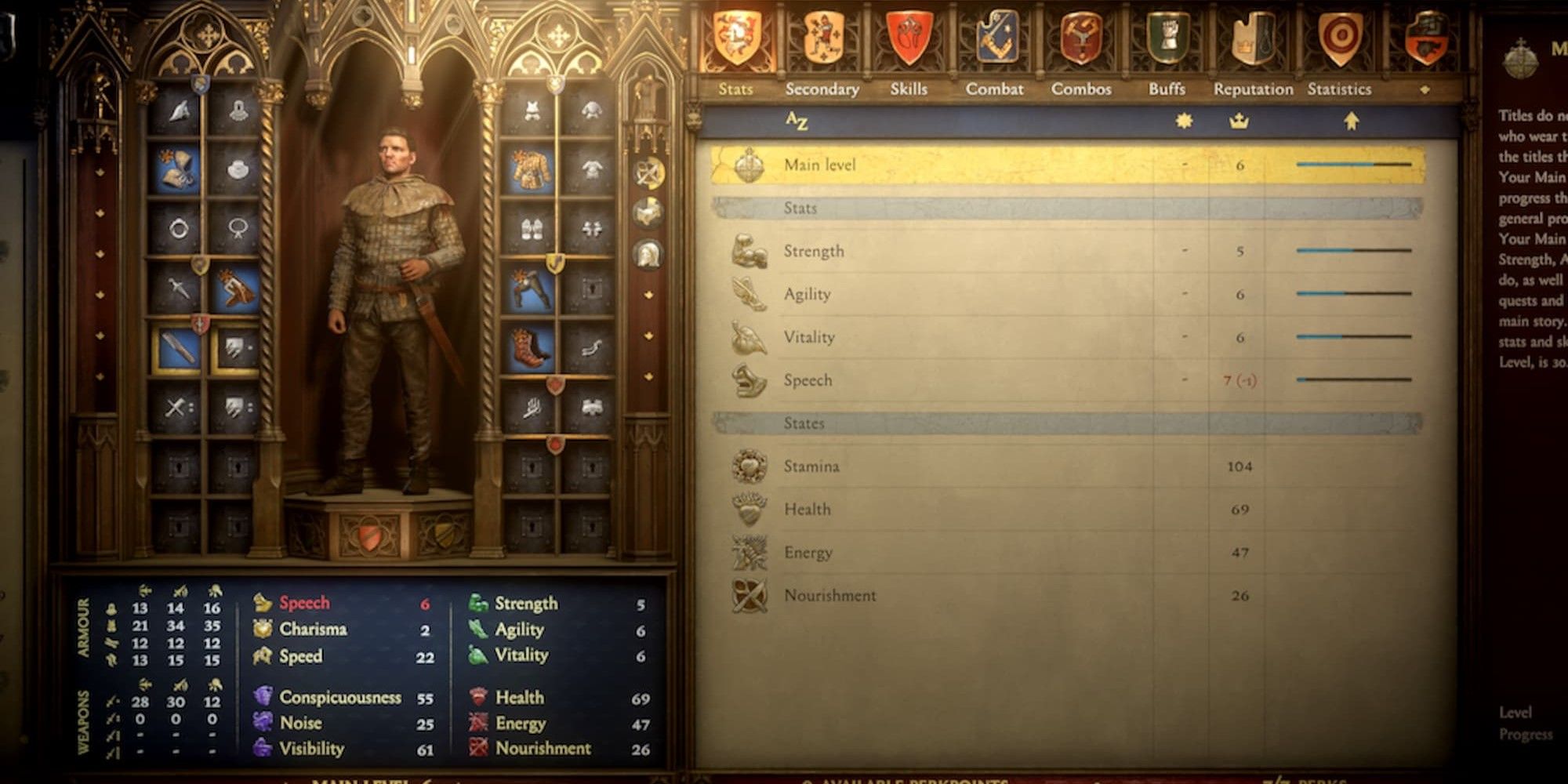 Player Stats in Kingdom Come Deliverance 2