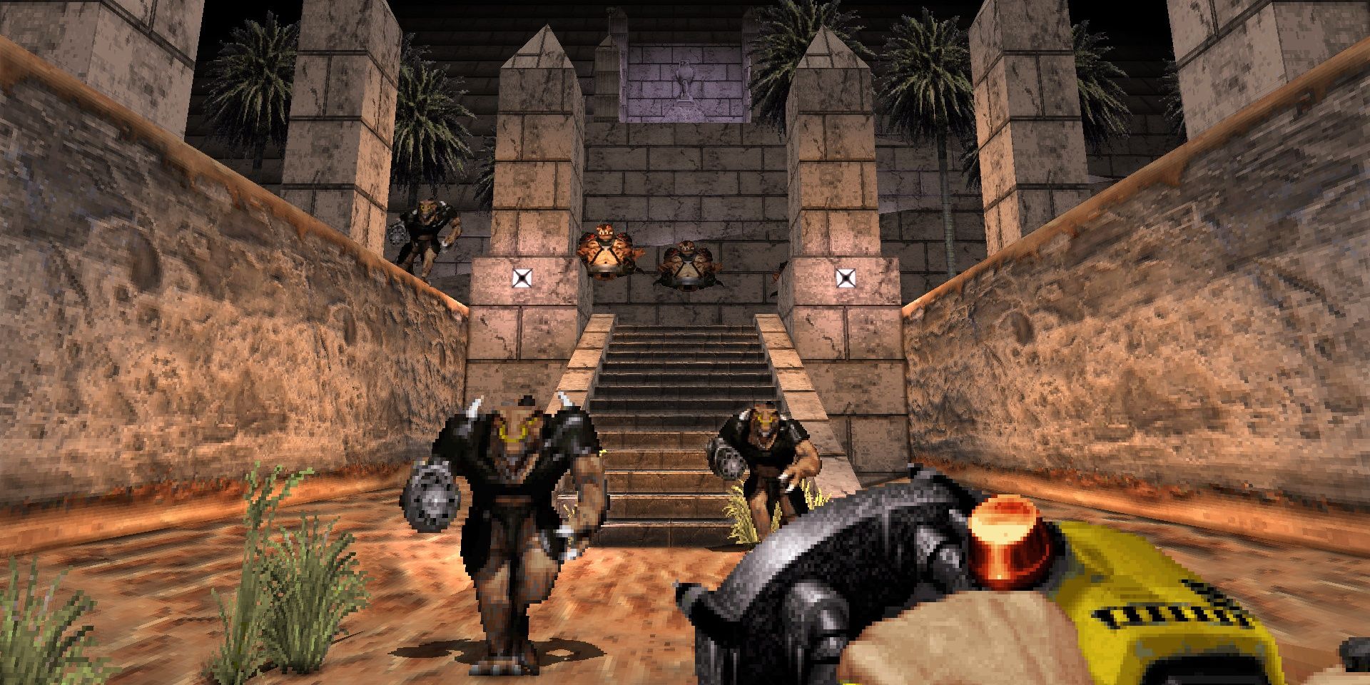 Duke fights enemies in Egypt in Duke Nukem 3D