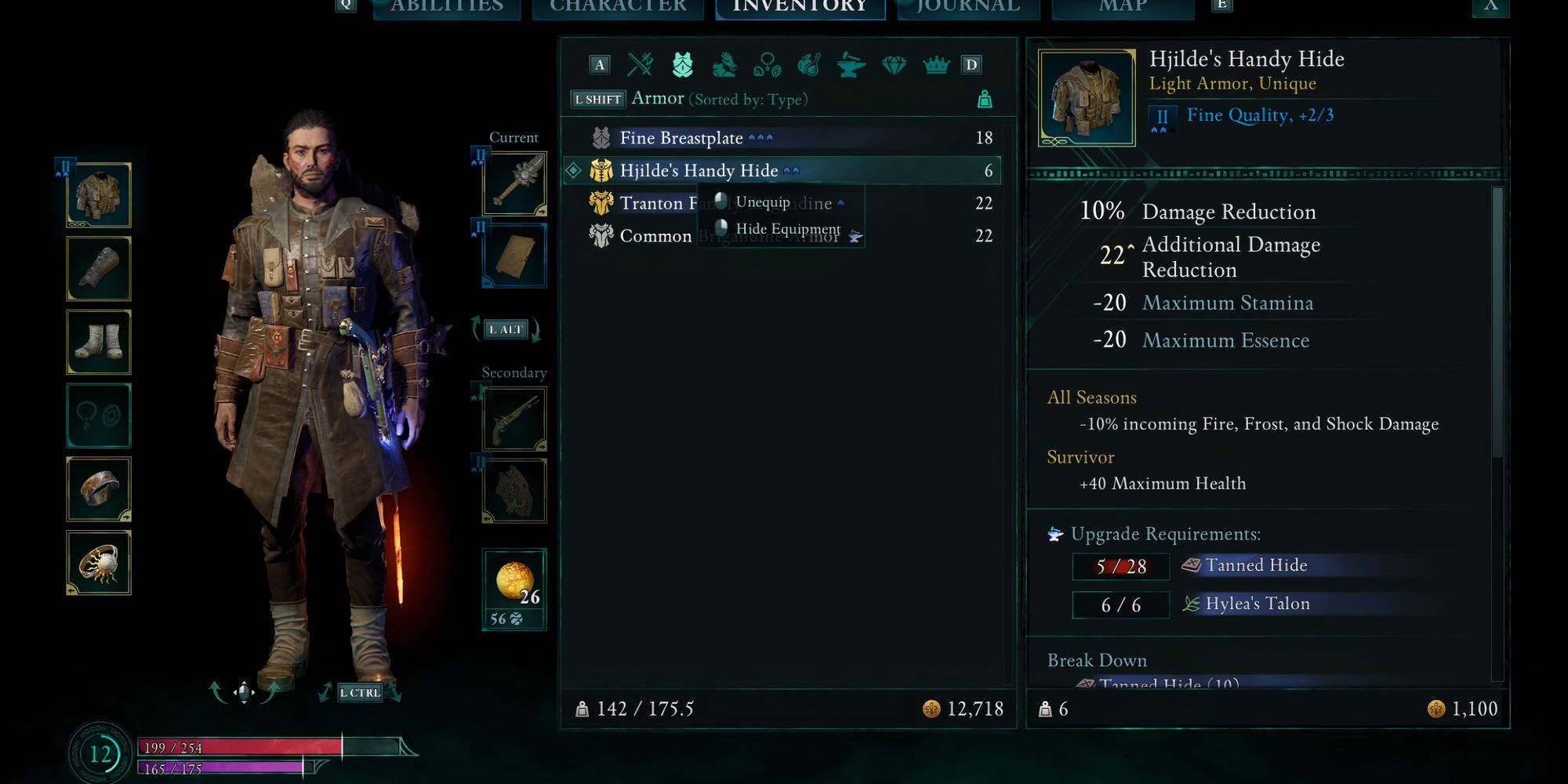 Equipping the Hijilde's Handy Hide Light armor