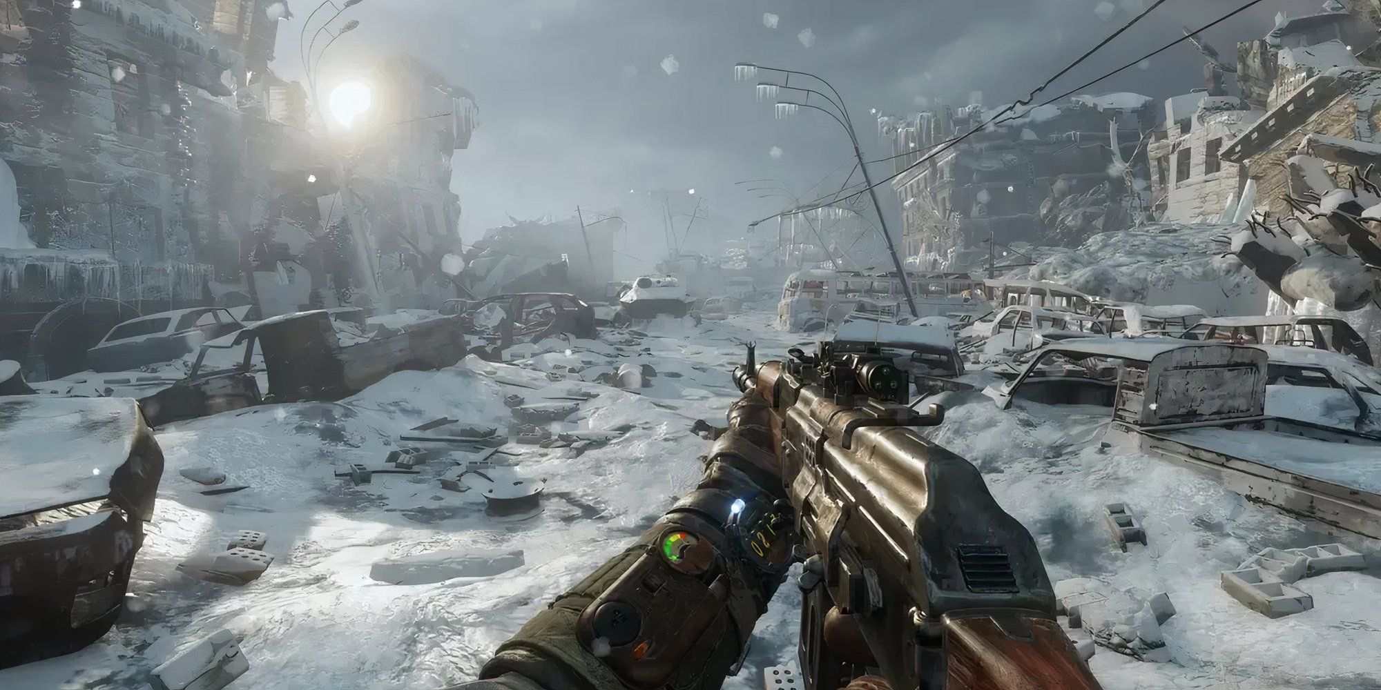 Exploring the frozen wasteland in Metro Exodus.