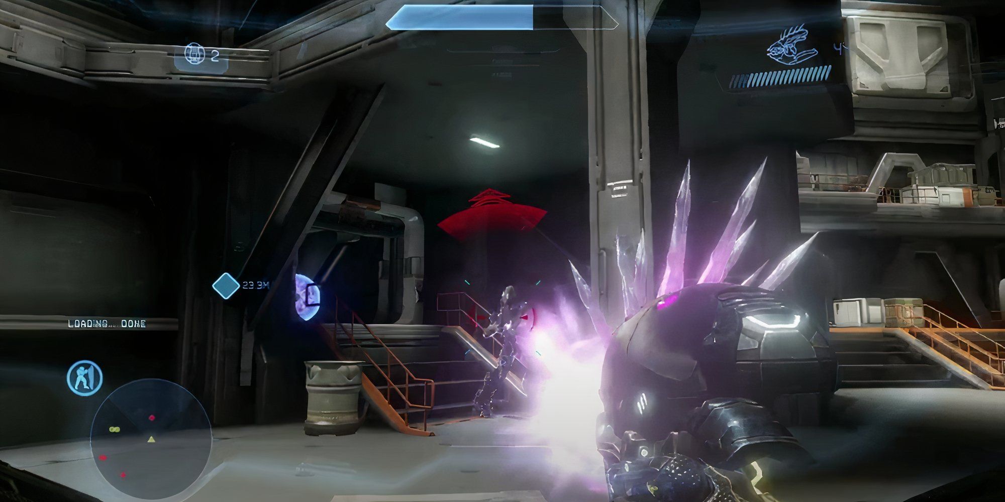 Shooting a Needler at an Elite in Halo 4 campaign