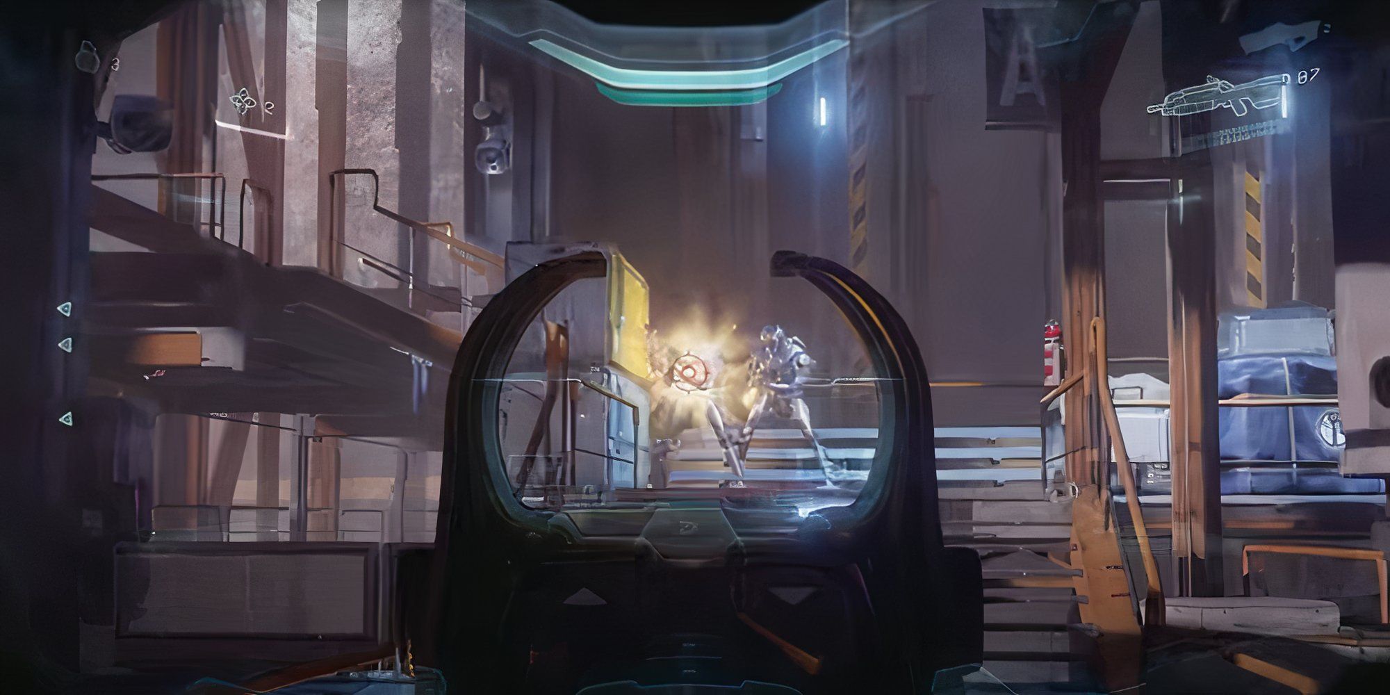 Firing at enemies as Spartan Locke in Halo 5 Guardians campaign