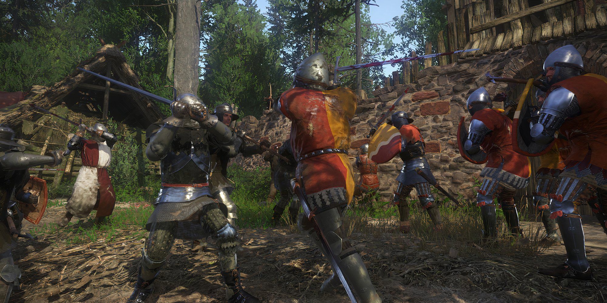 kingdom come deliverance protagonist fighting with horde of enemies on the field 