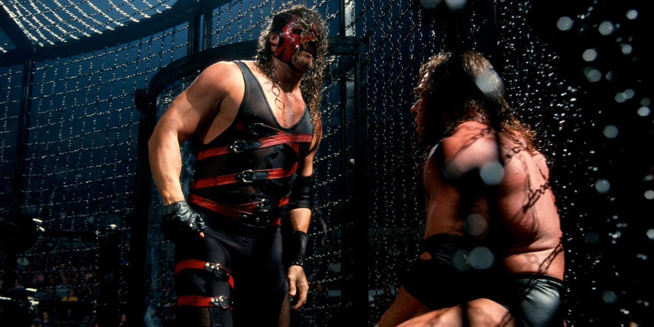 Kane and Triple H in the Elimination Chamber WWE