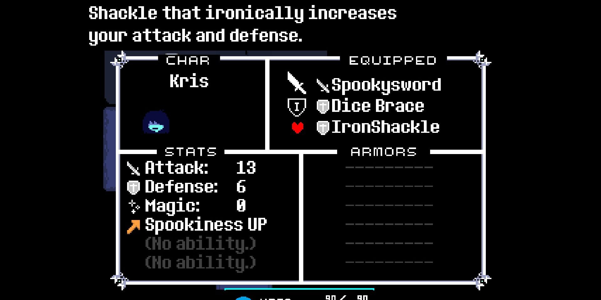 Screenshot of the Iron Shackle in Deltarune.