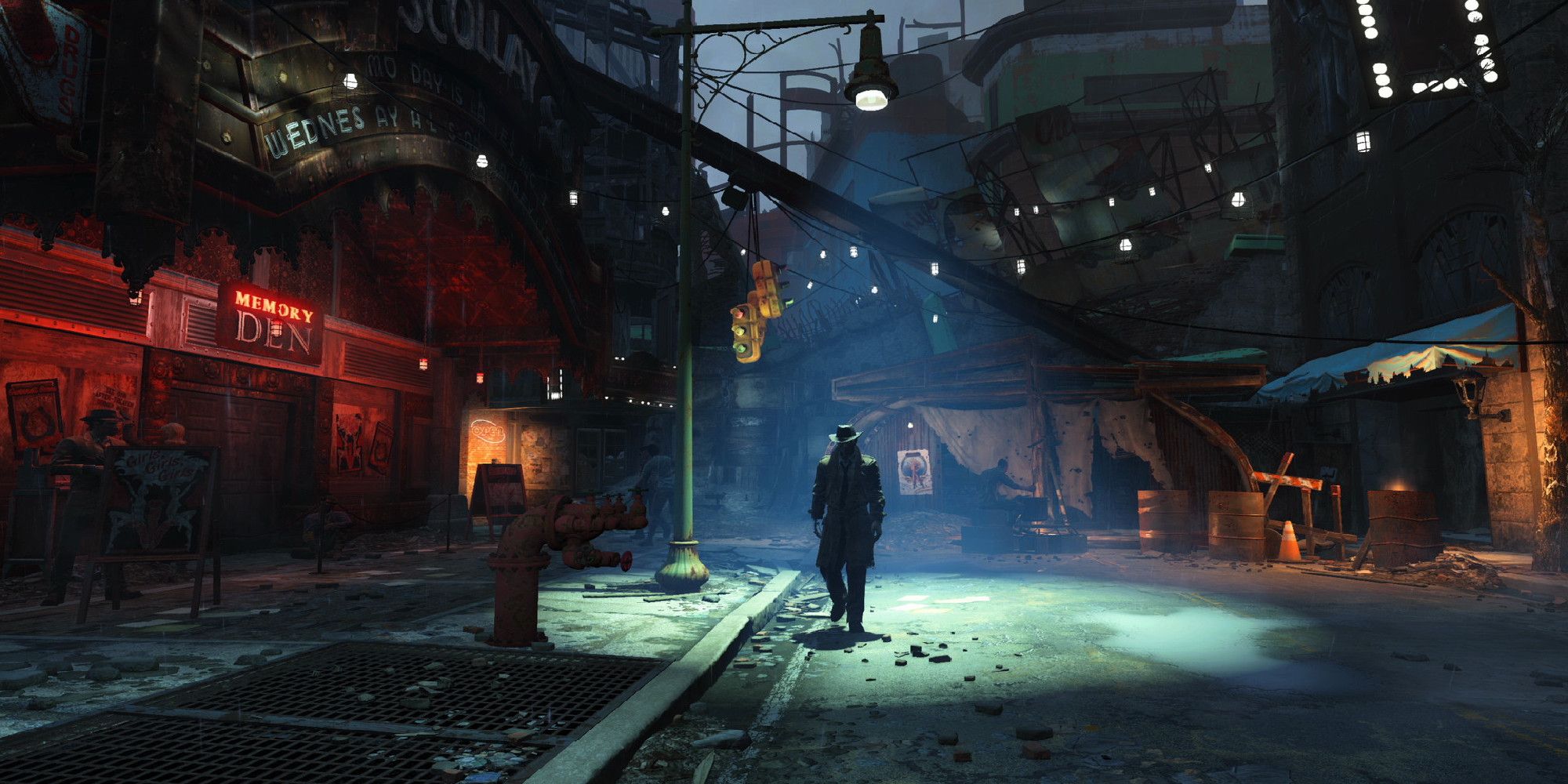 Fallout 4 Nick Valentine walking in Diamond City