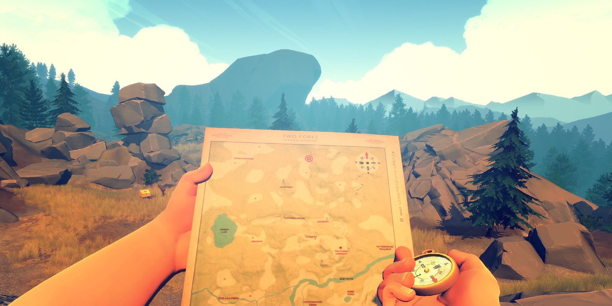 Henry looking at map in Firewatch