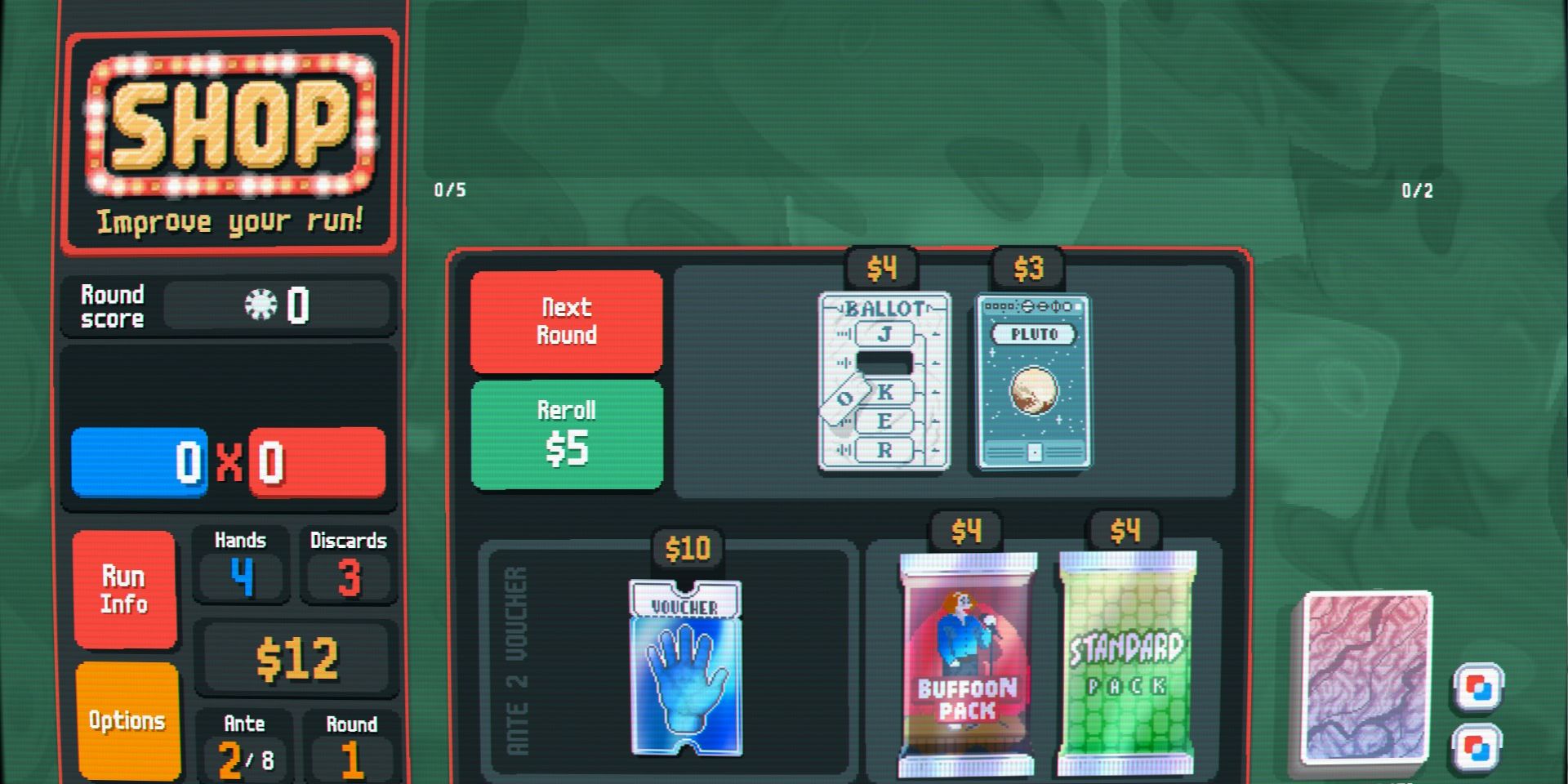 Screenshot of a Hanging Chad in Round 1 of Balatro.
