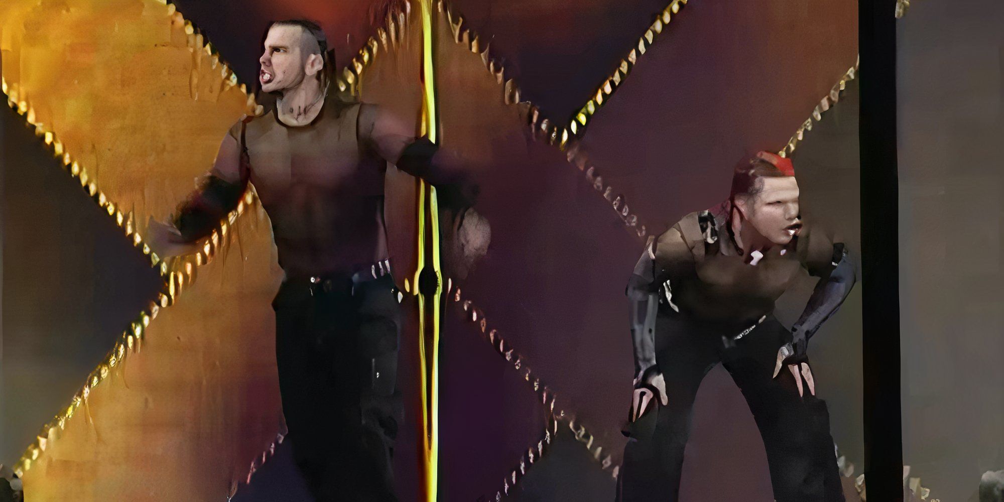 The Hardy Boyz making their entrance for their TLC match at WrestleMania 17.