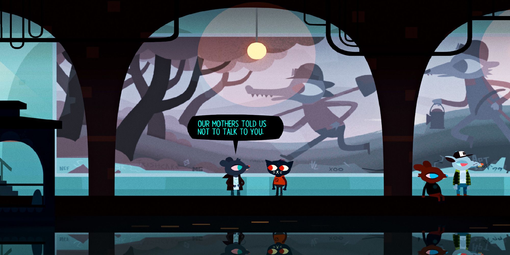 Night in the Woods Mae talking to someone at subway