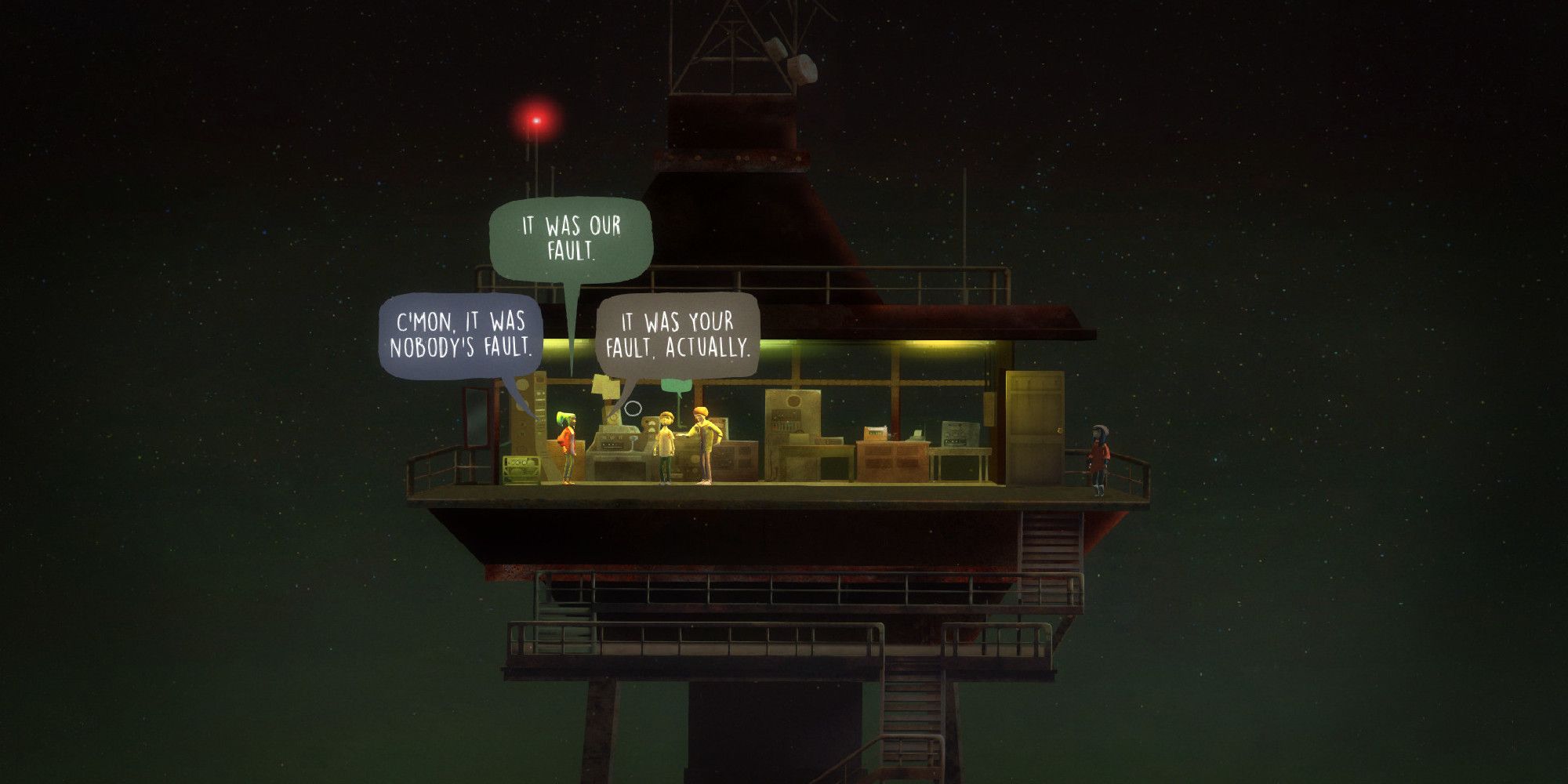 Oxenfree a heated discussion atop a station