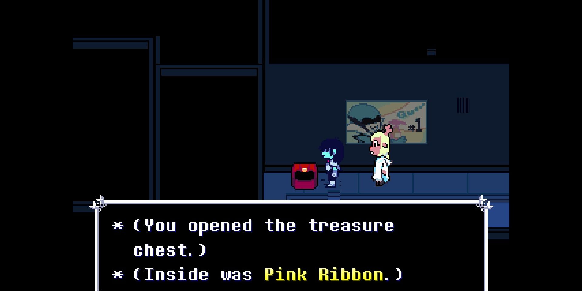 Screenshot of the Pink Ribbon in Deltarune.