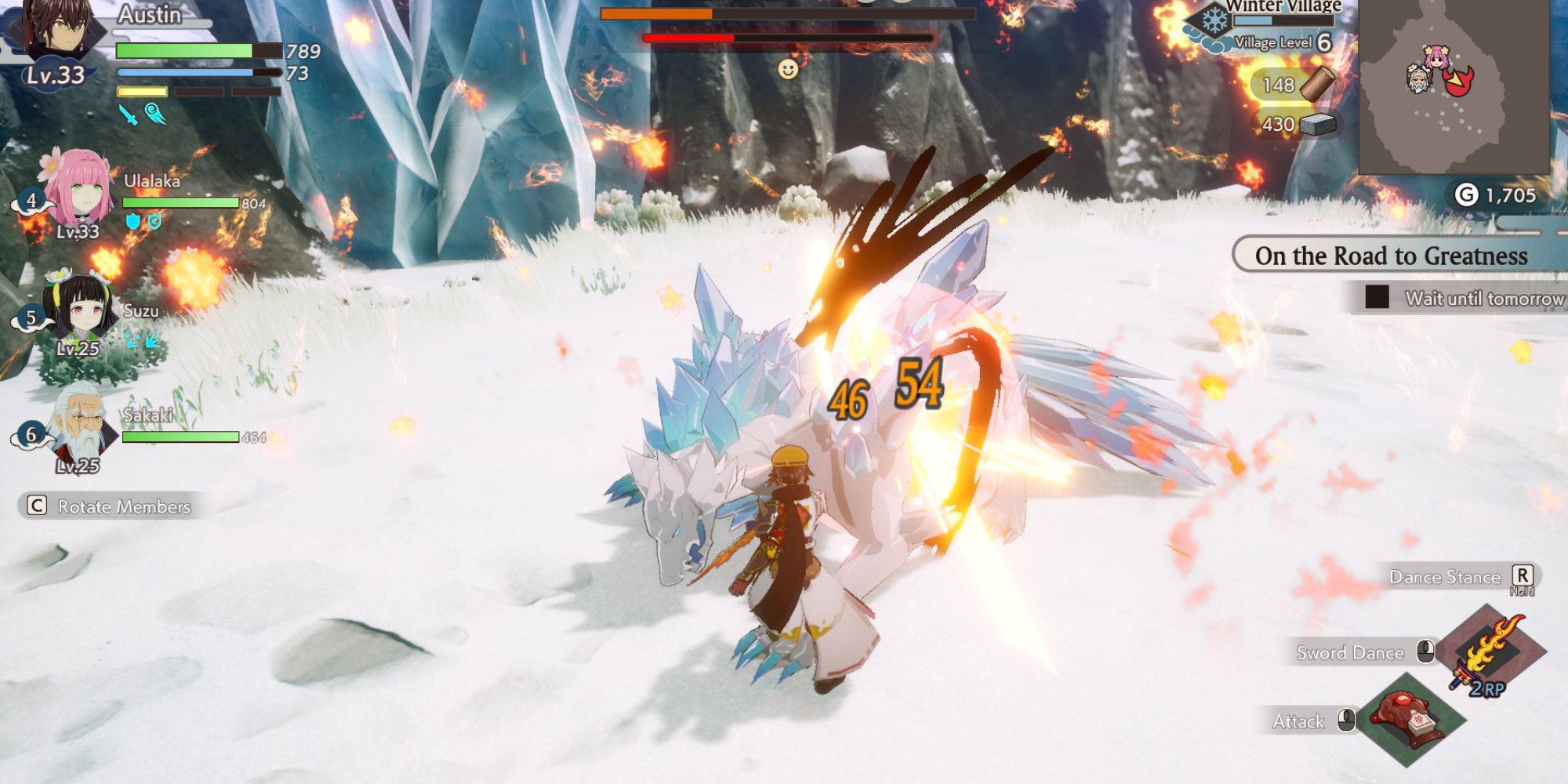 Fighting the White Wolf in Rune Factory: Guardians of Azuma.