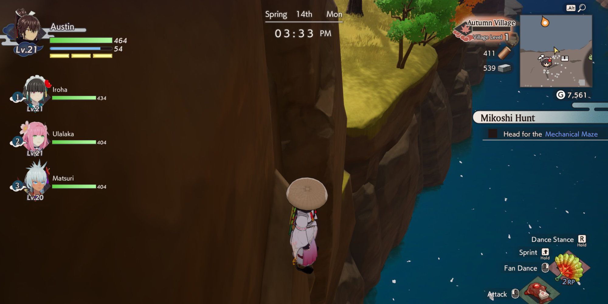 Landing on a wall in Rune Factory: Guardians of Azuma.
