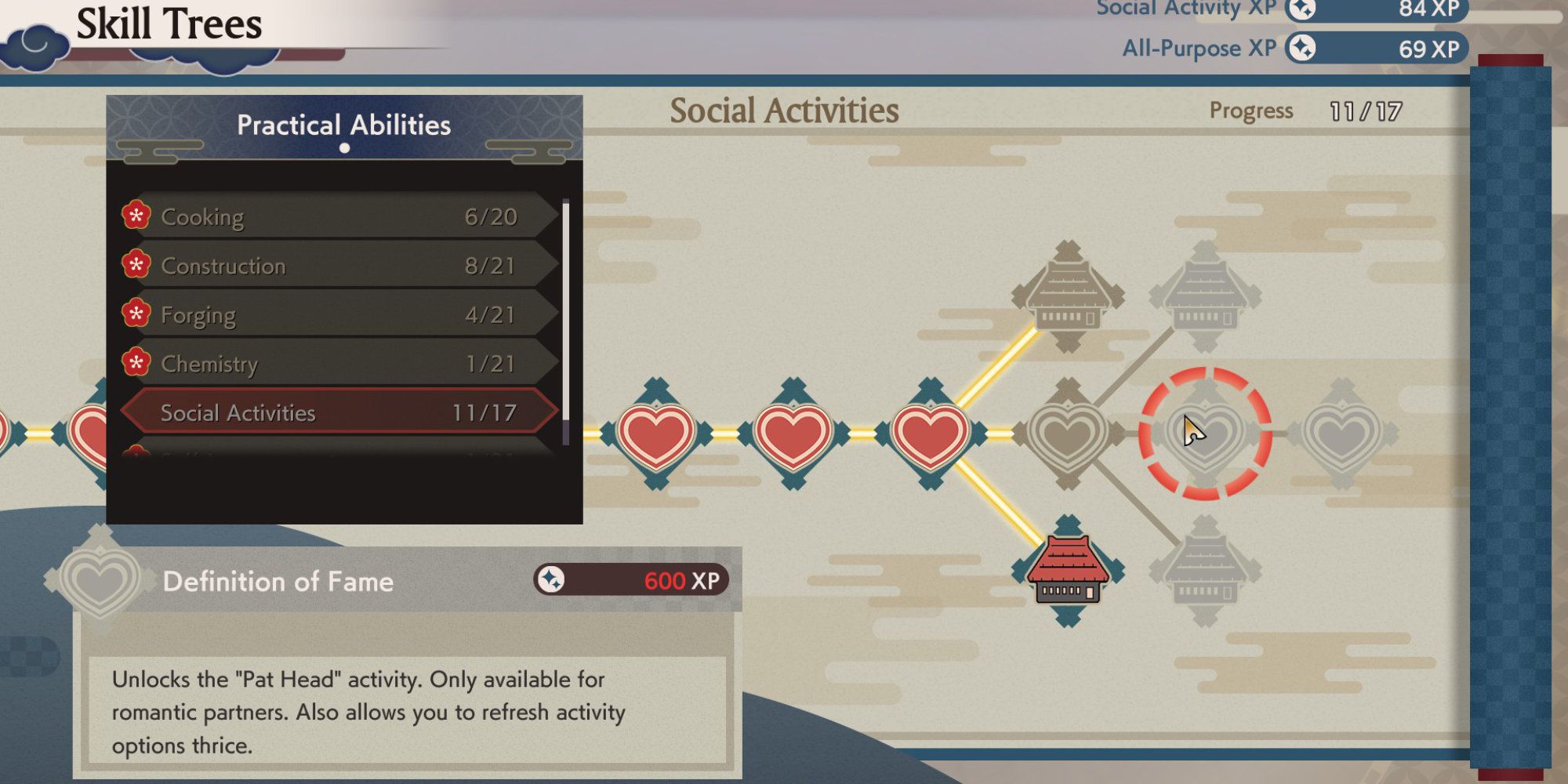 Unlocking an ability with skill XP in Rune Factory: Guardians of Azuma.