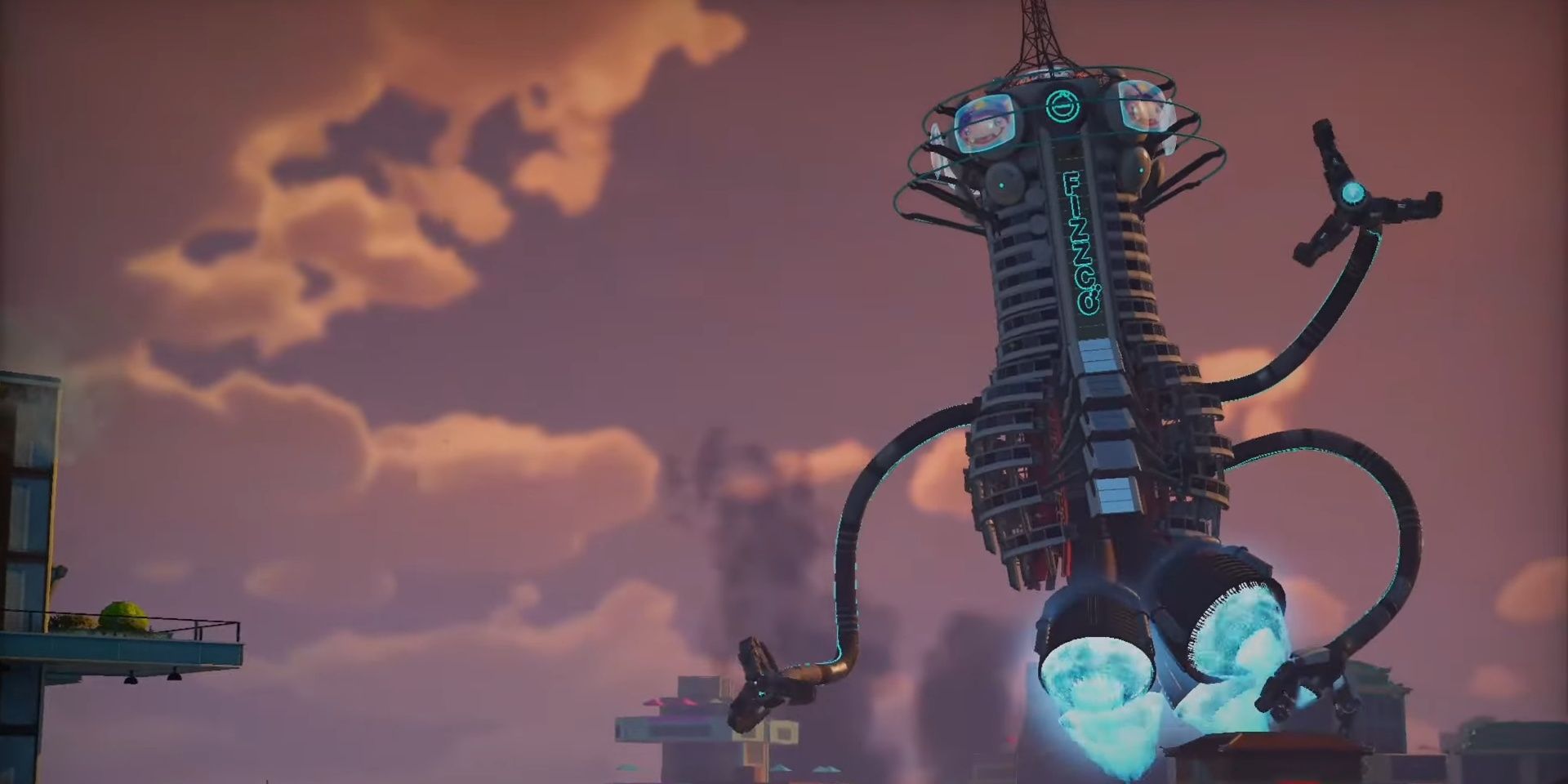 FizzCo HQ transforms into a robot and flies away in Sunset Overdrive