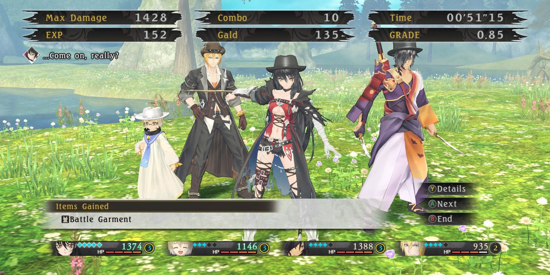 Results screen after a battle in Tales of Berseria