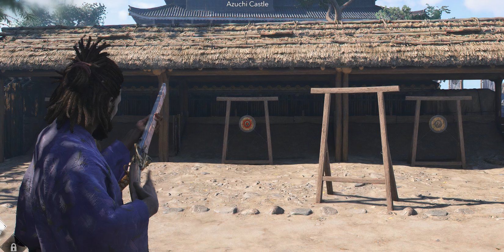 Yasuke trains with a teppo in Assassins Creed Shadows