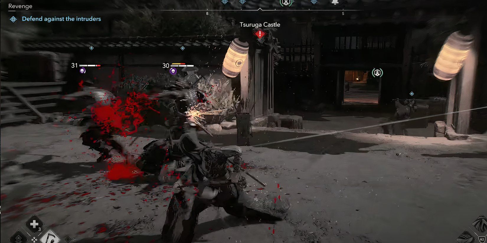 Naoe defends innocents from an ambush in Assassins Creed Shadows