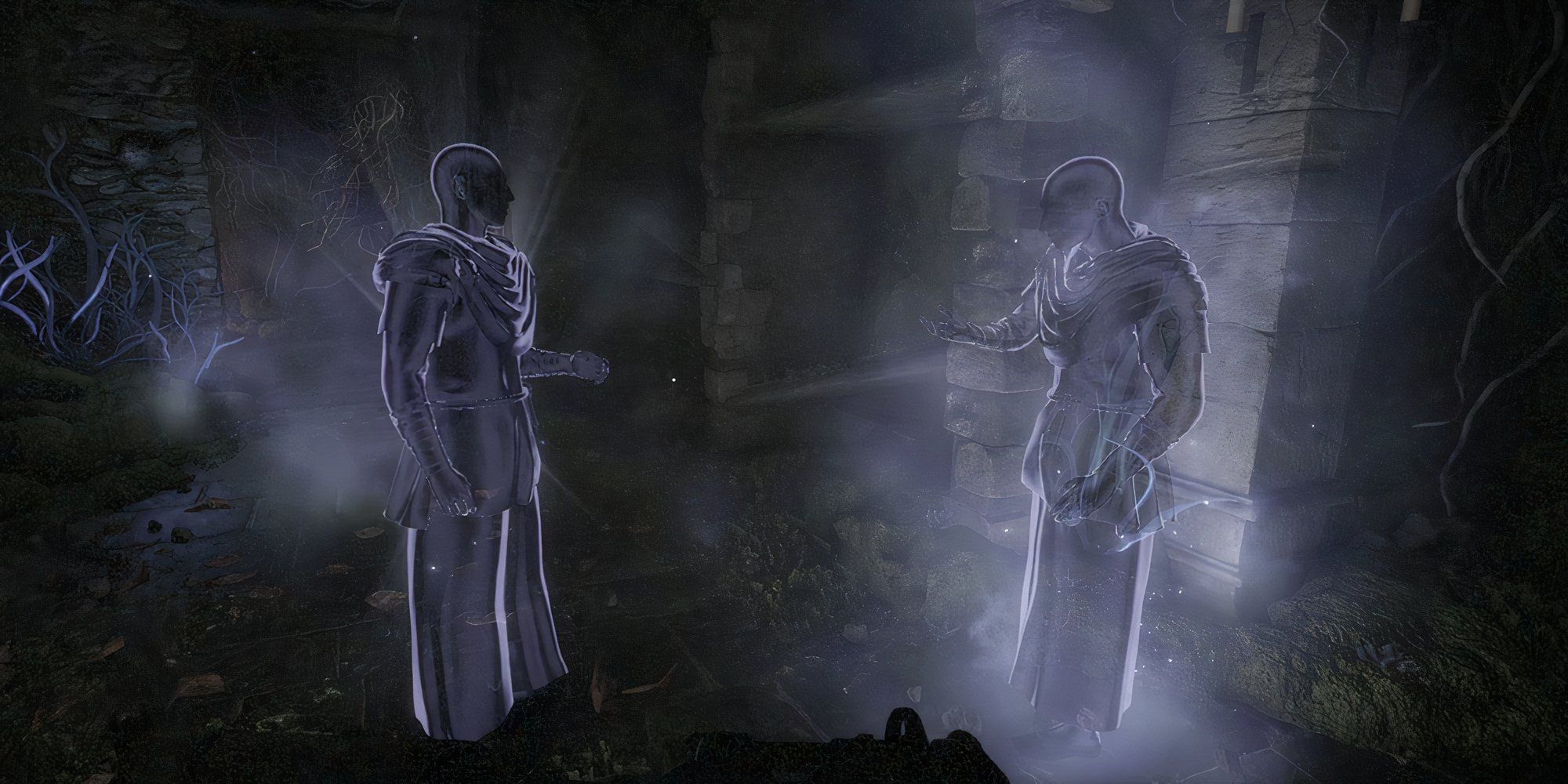 A cutscene of aincient monks from Atomfall's Wicked Isle DLC.
