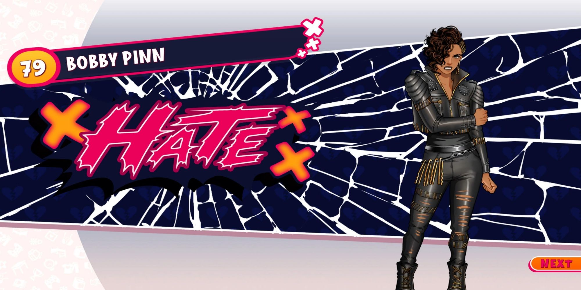 A screenshot from Date Everything! showing the player achieving the Hate route with Bobby Pinn.