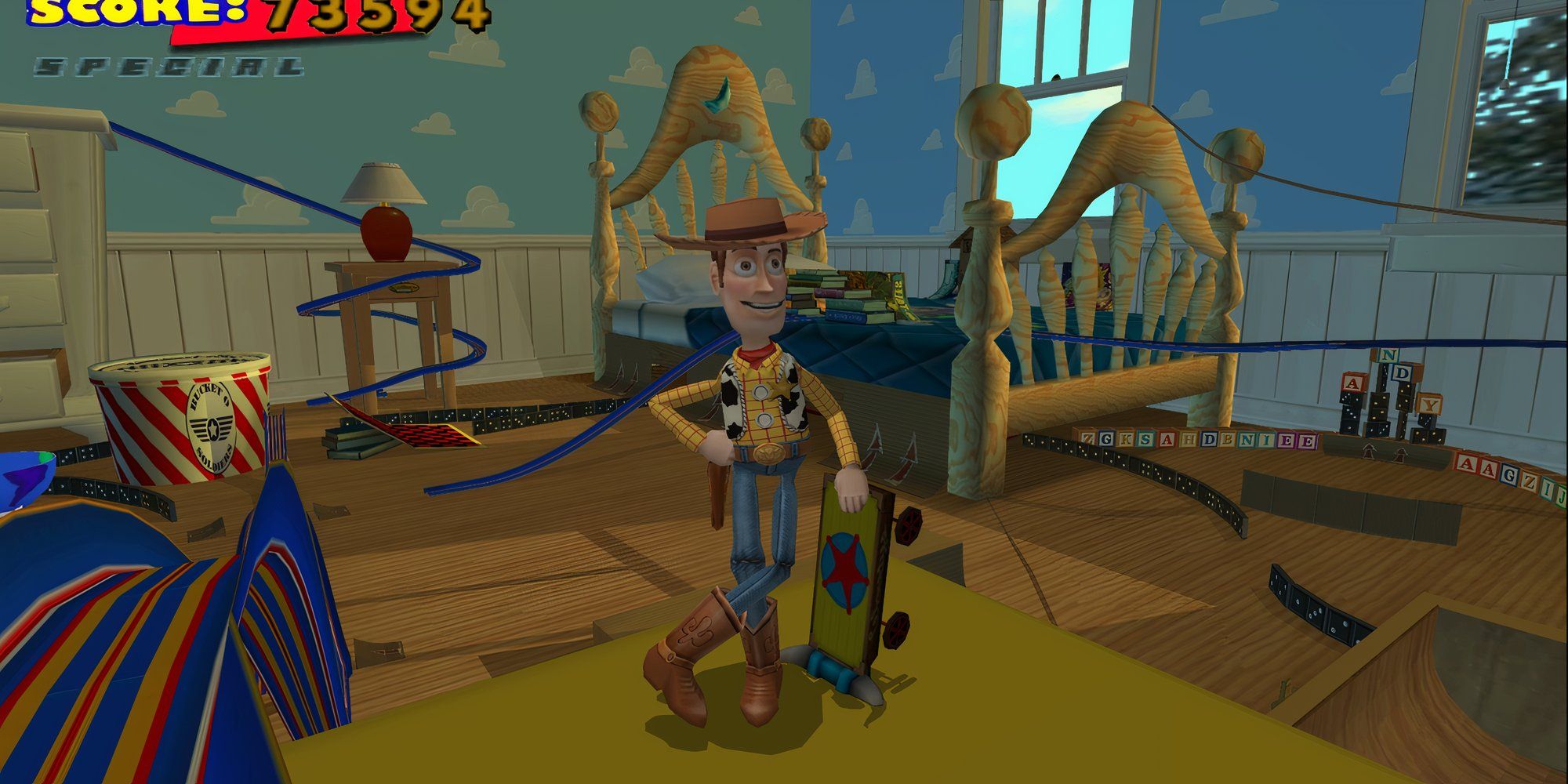 A screenshot from the 2003 game Disney's Extreme Skate Adventure.