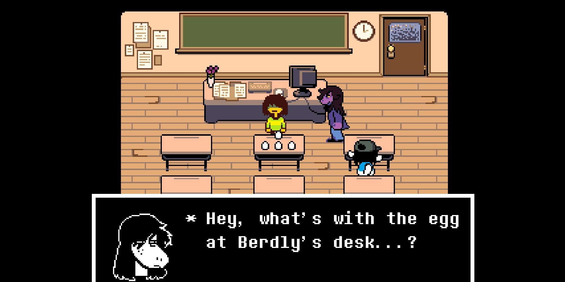 Screenshot of the Egg Desk in Deltarune.