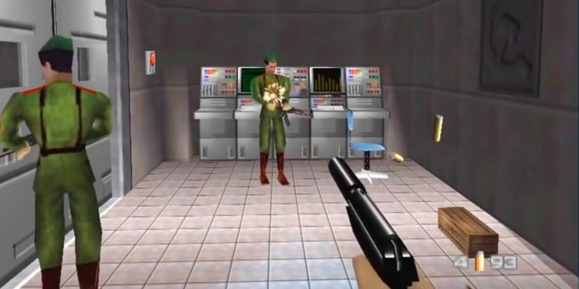 A screenshot from the 1997 video game GoldenEye 007.golden