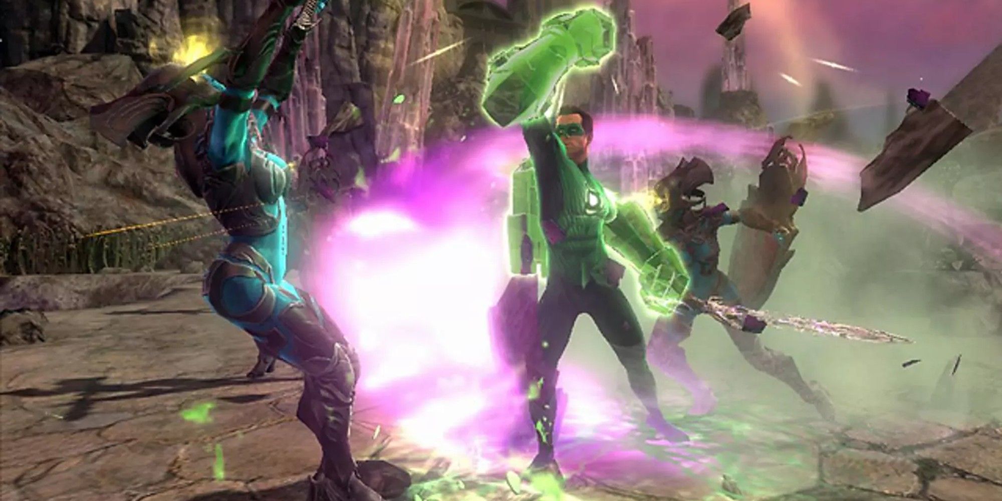 A screenshot from the 2011 video game Green Lantern: Rise of the Manhunters.