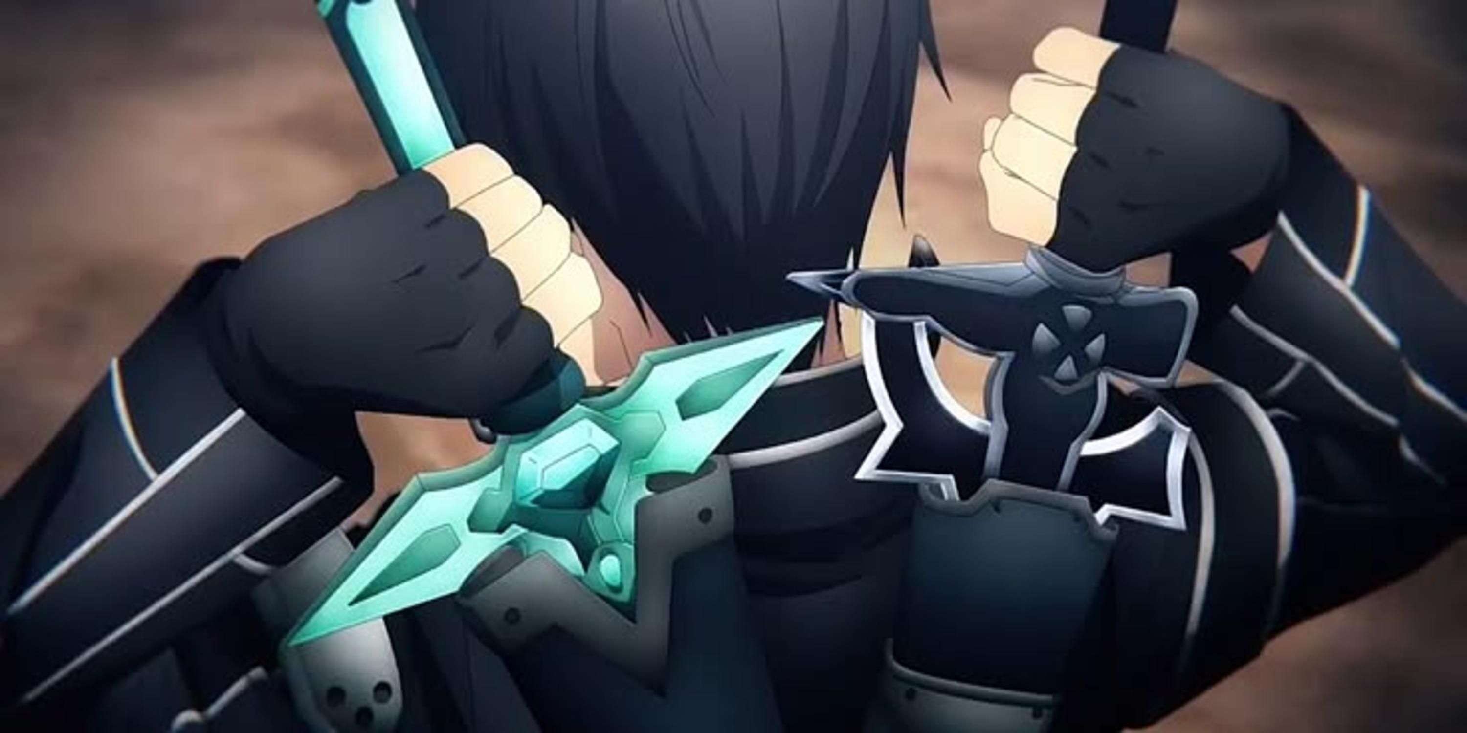 Kirito holding Elucidator And Dark Repulser from Sword Art Online