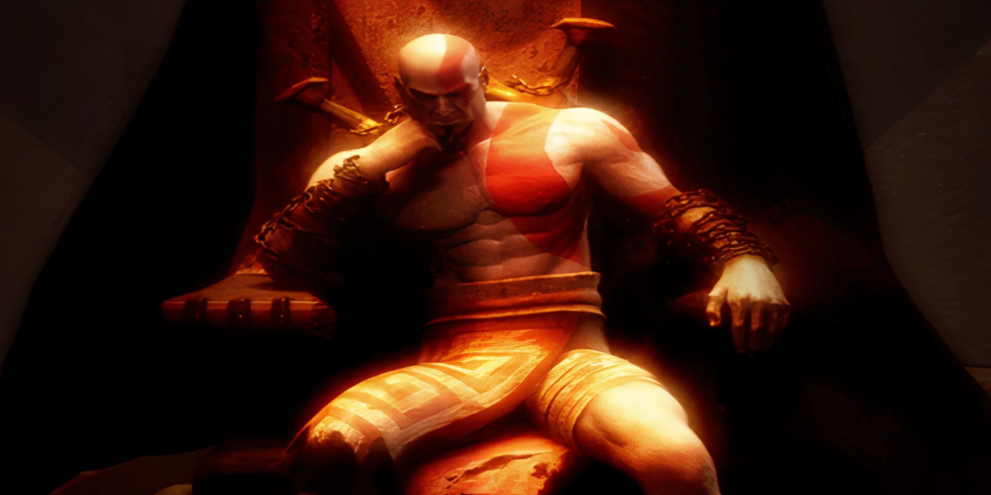 kratos god of war sitting on hte throne