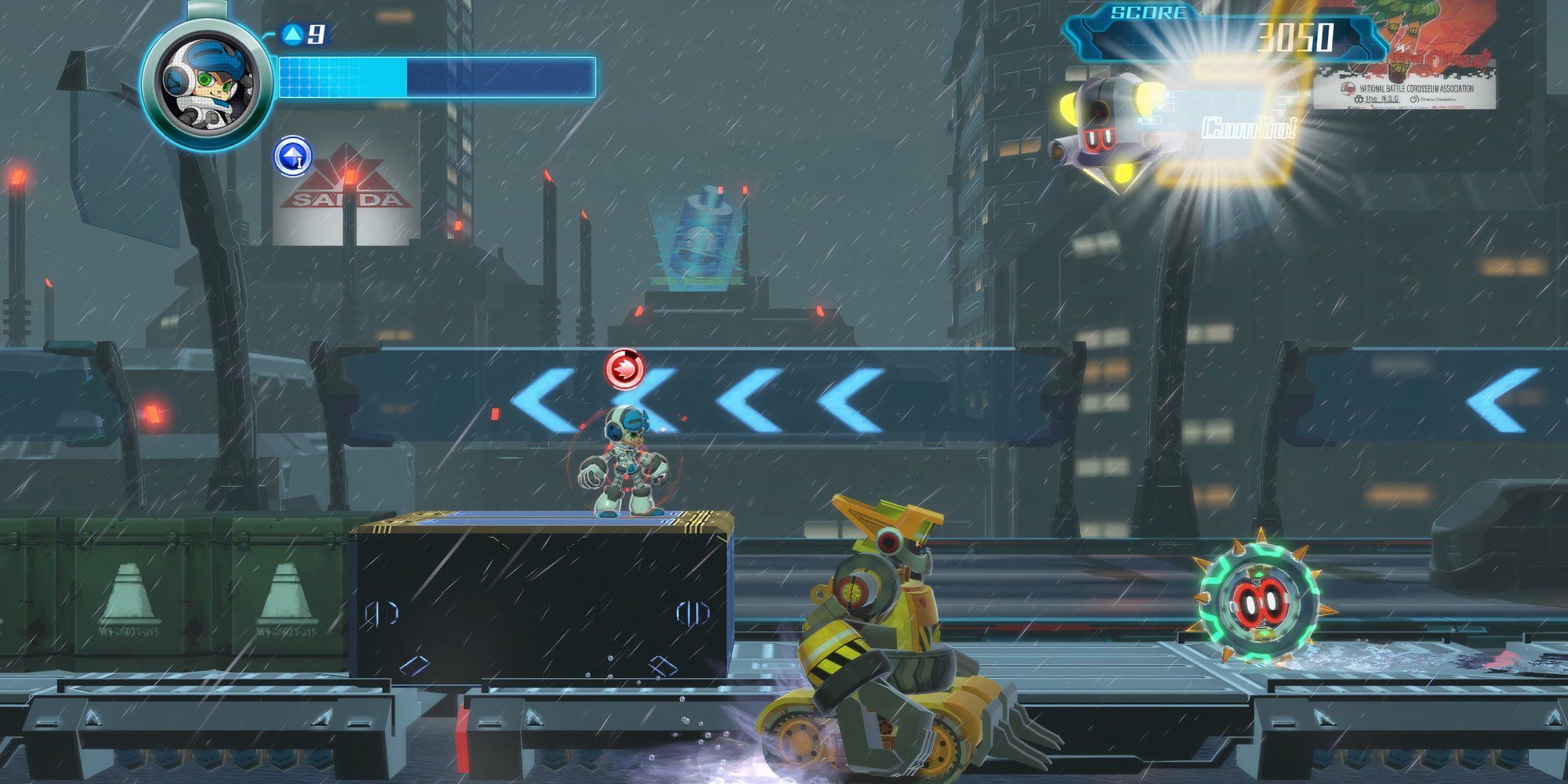 A screenshot from the 2016 video game Mighty No. 9.