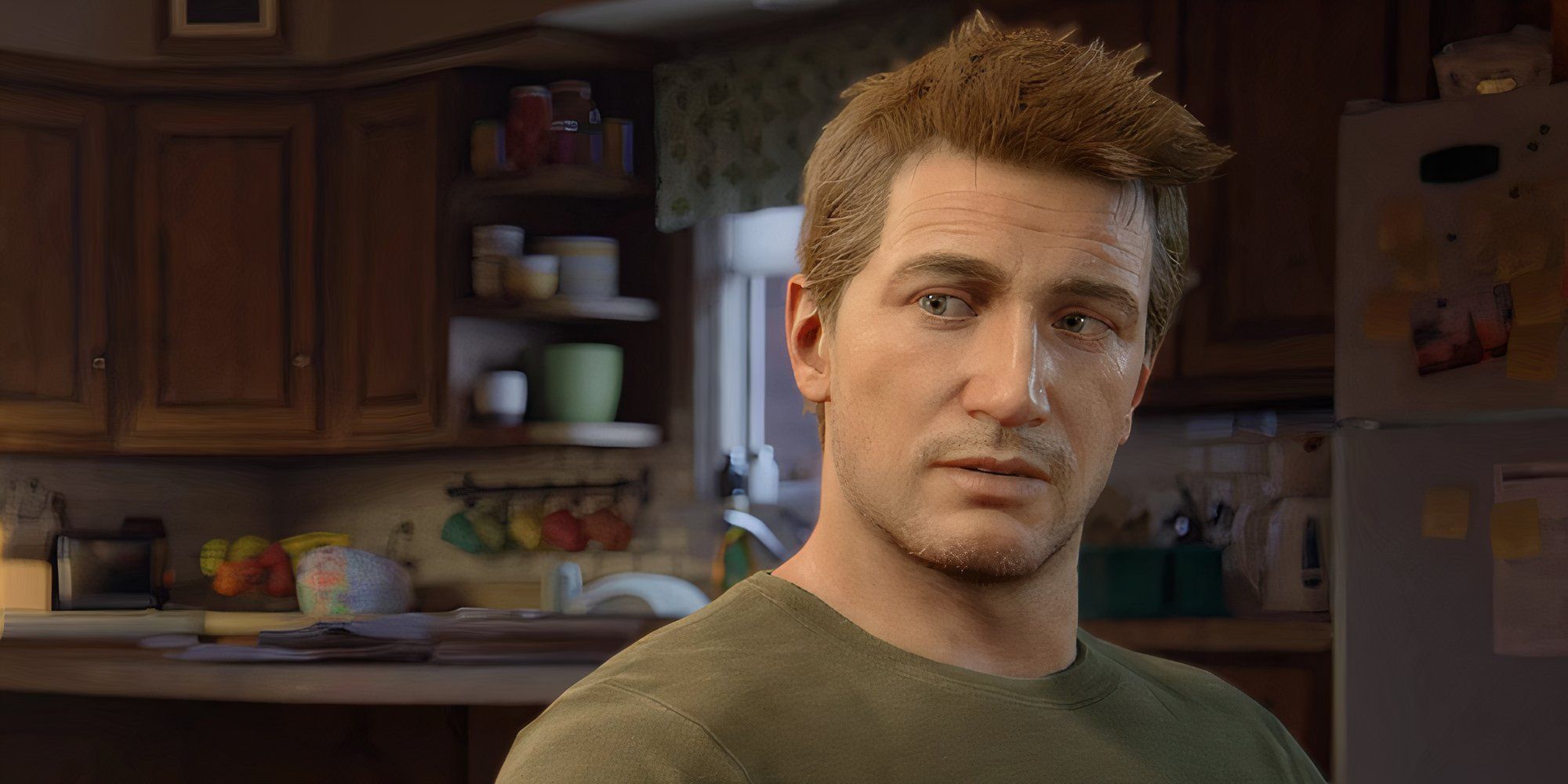 nathan drake uncharted protatgonist sitting in the indoors
