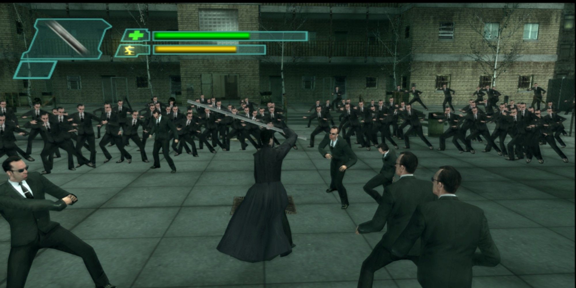 A screenshot from the 2005 video game The Matrix: Path of Neo.